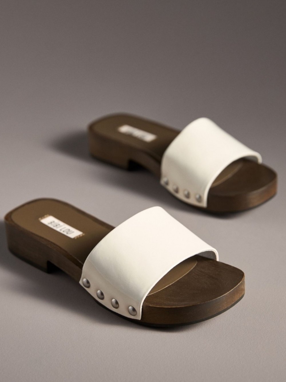 NWT: White Patent Leather Wood Bottom Slides (EU 37)